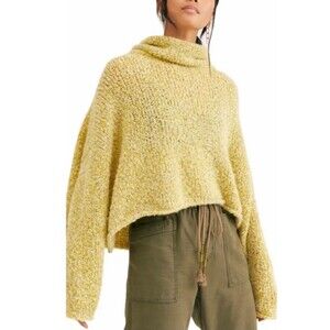 Free People BFF Sweater Cowl Neck Textured Oversized Quince Yellow Green Size S